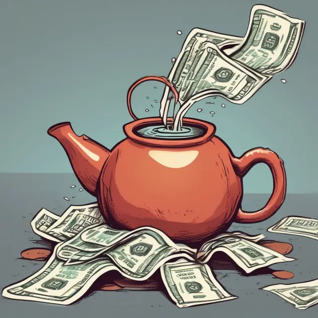 A steaming teapot with swirling bad debts being separated from collectible revenues