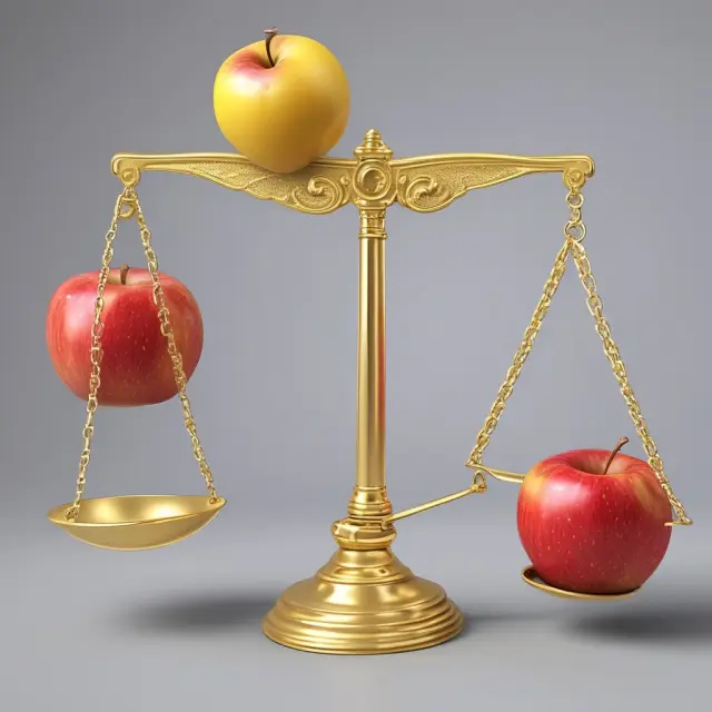 Golden scale with an apple representing unsecured loans and a house key symbolizing secured loans, demonstrating the difference in risk levels based on collateral.