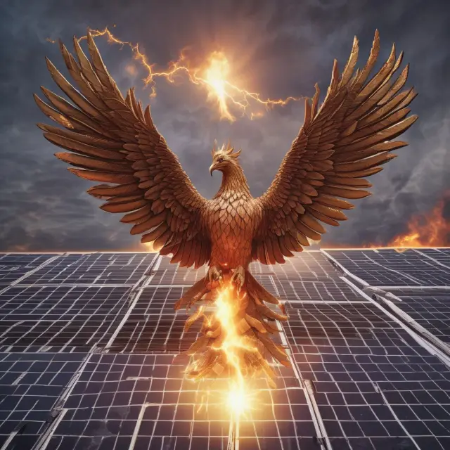 A Goldman Sachs phoenix ascending above solar panels represents the company