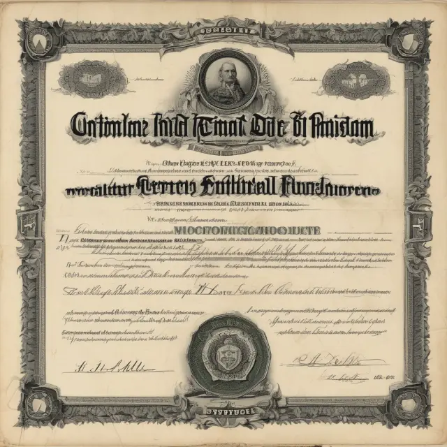 A vintage stock certificate showcasing a sturdy wall and an impenetrable 