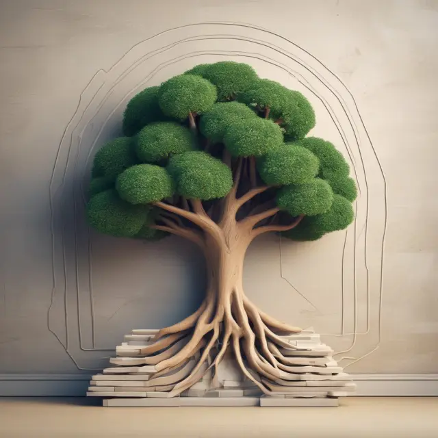A tree with various layers representing life stages and insurance policies protecting it from storms, illustrating adaptive coverage for personal circumstances.