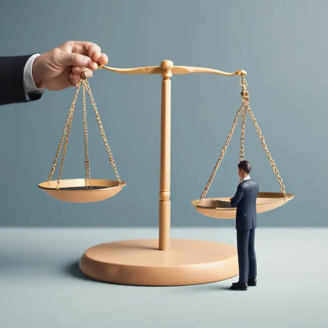 Scale with employee on one side and competitor on the other, representing non-compete agreement balance