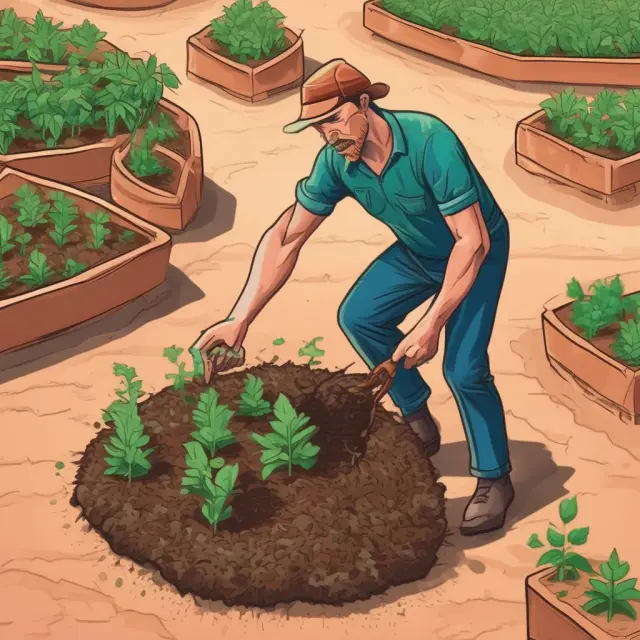 A small investor sowing seeds representing investments in a rich field symbolizing fair market prices. Low brokerage fee tree provides shade and growth.