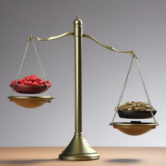 A balance scale illustrating the contrast between cumulative (left) and noncumulative (right) preferred stocks: lower risk, flexibility vs. no dividend arrears