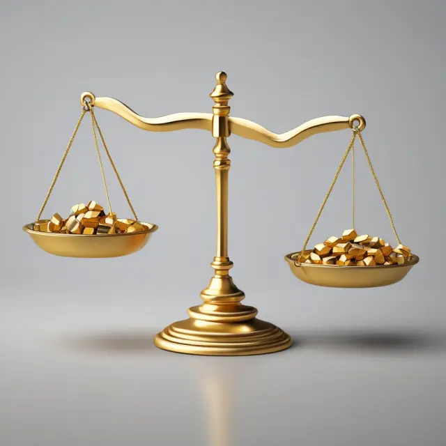 Gold scale with gold bars and hourglass hour liabilities assessing a firm
