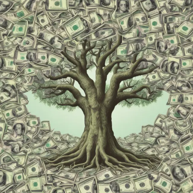 Dollar tree with fruits symbolizing various international currencies, rooted in periodic cash settlements for non-deliverable swaps