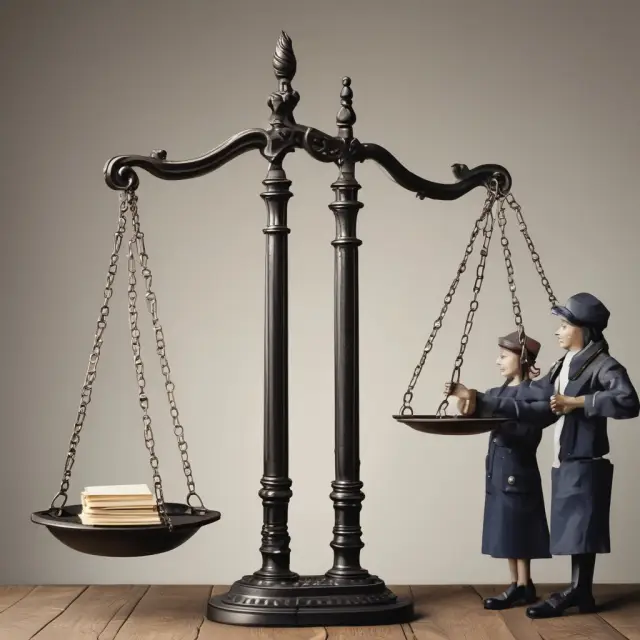 Workers balanced on two scales, with one labeled 