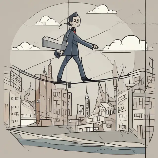 An exempt employee symbolically depicted as a person on a tightrope, representing the delicate balance of financial advantages and challenges in their career