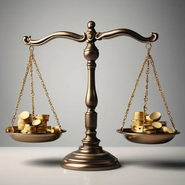 Scale balanced between hourglass and gold coins, depicting non-exempt employment