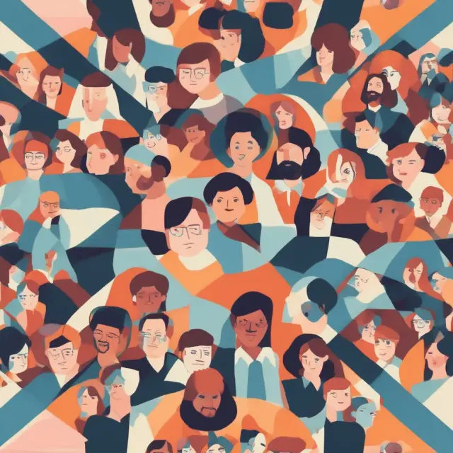 Vibrant kaleidoscope image showcasing various faces reflecting employment data: unemployment rate, demographics, reasons, labor force participation, and alternative work arrangements.