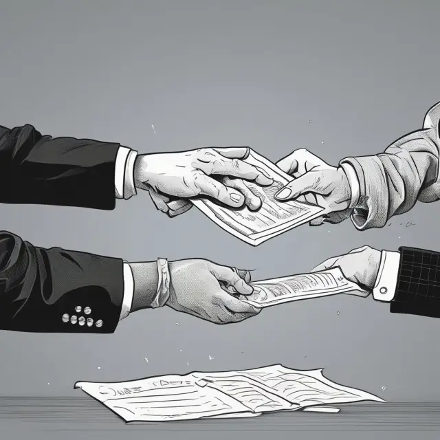 A handshake between two individuals, one holding a deed while the other grasps an intangible thought bubble symbolizing nonfinancial asset value.