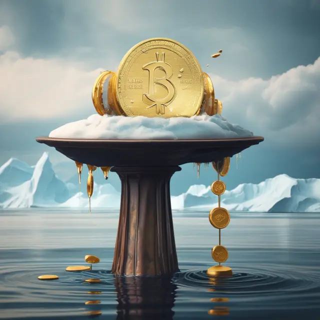 Golden scales with iceberg-melted cash in the balance, representing cash surrender value in insurance policies.