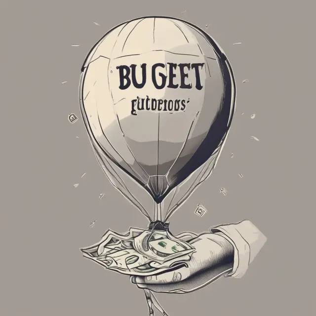 A client struggles to keep their balloon-represented budget afloat as money labeled 