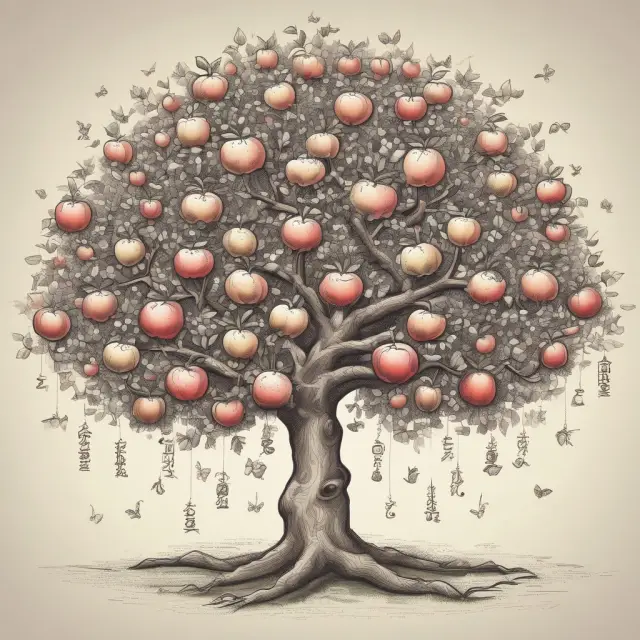 A tree with polynomial blossoms (quartered) and exponential apples growing on branches