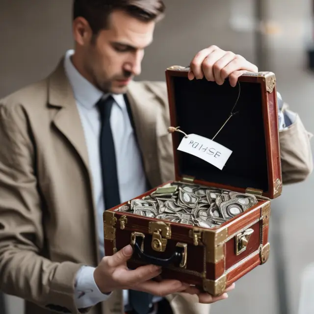Seller with a closed chest displaying a fixed price tag, symbolizing non-negotiability in transactions