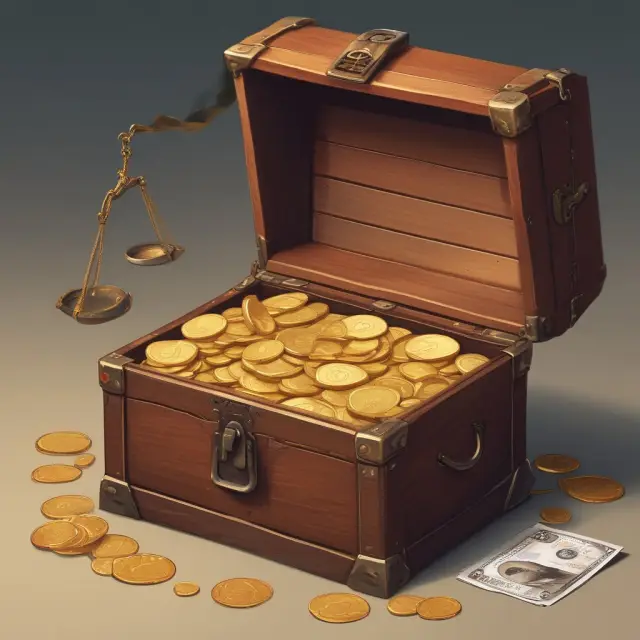 Image of a chest full of gold coins symbolizing non-operating income surrounded by figures representing tax collectors with scales and calculators