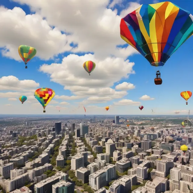 A scene of colorful kites dancing against a backdrop of various industries, symbolizing non-operating assets