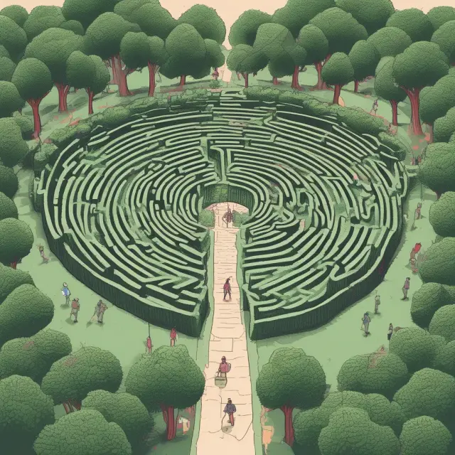 An intricate maze filled with bootstrapping trees, permutes dancers performing tests, and rank-based oracles illustrating nonparametric techniques