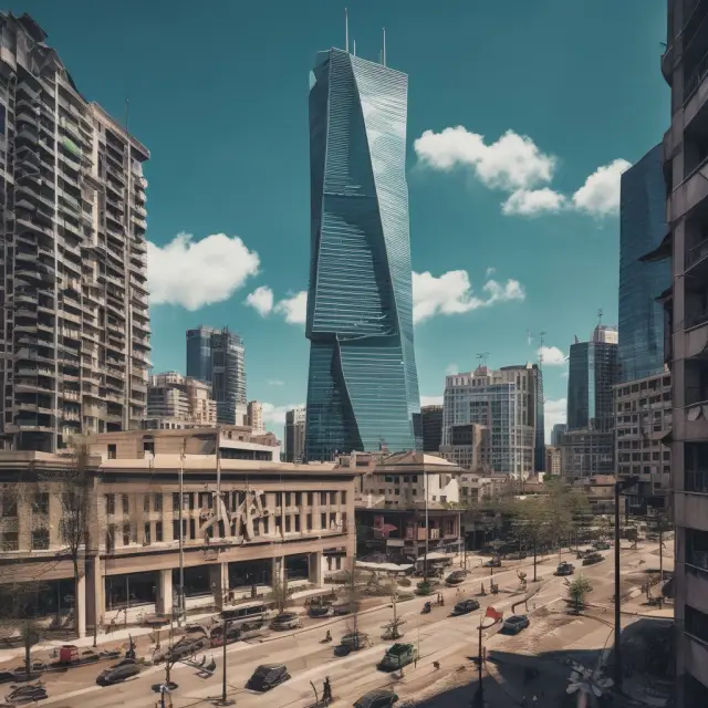 Nonperforming loans symbolized as a towering, unstable financial tower facing an impending tidal wave, illustrating the potential systemic risk and impact on the economy