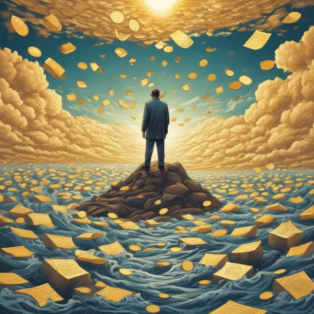Lender managing performing loans on mountain, dealing with nonperforming assets as stormy sea