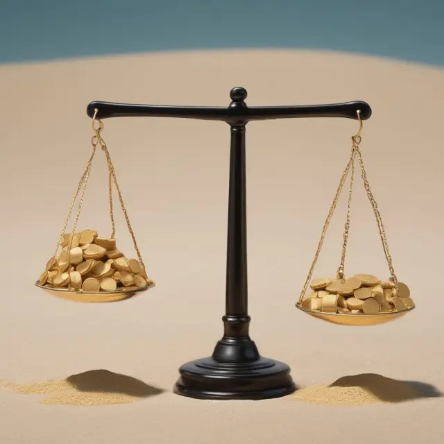 Two sets of scales: one balanced with gold coins for performing loans and the other filling up with sand for nonperforming loans, illustrating the financial impact and classification