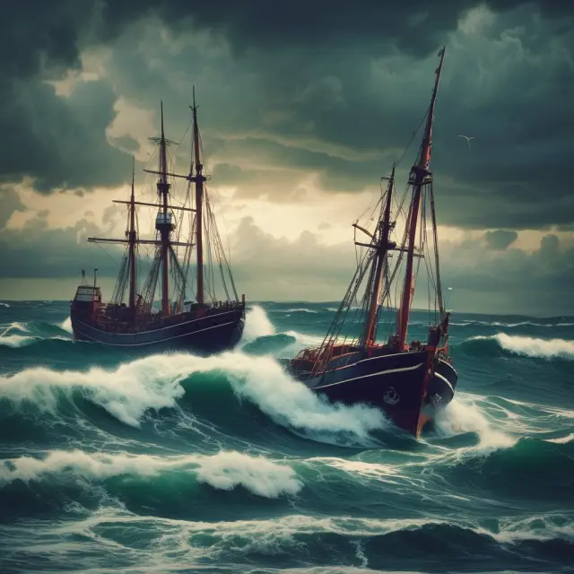 Stormy sea symbolizing economic downturns, causing anchored boats representing nonperforming loans