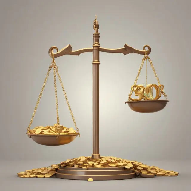 A golden scale balancing between performing and nonperforming loans; nonperforming loans causing the scale to tip, with gold coins falling off and struggling borrowers.