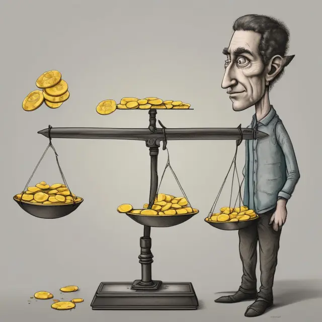 Gold coins represent non-recourse loans, while a person signifies personal liability in recourse loans; both balanced on a scale illustrating their contrasting implications