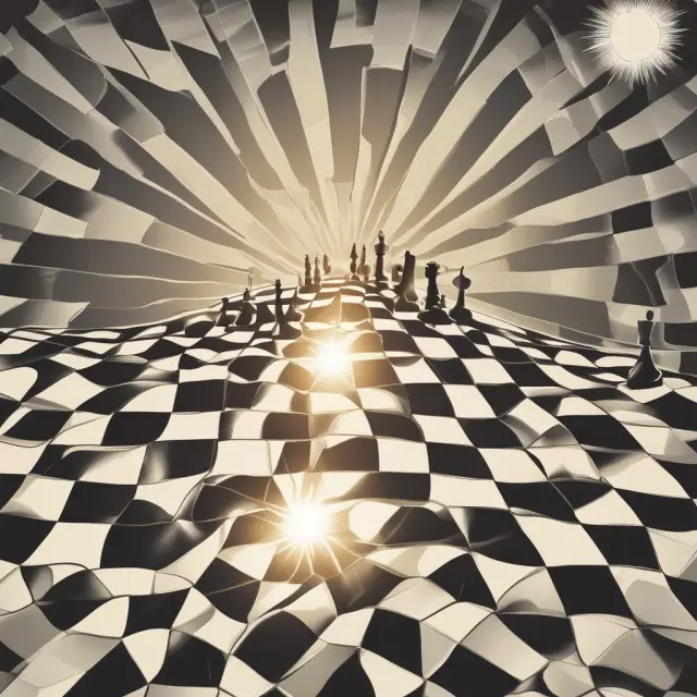 A sun and wind alliance on a chessboard representing diverse renewable energy sources and strategic investments.