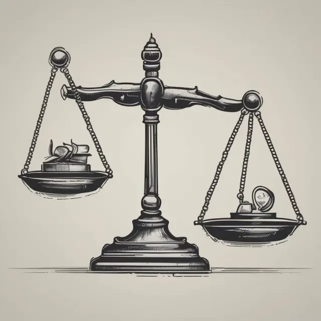 A scale balanced between a hand labeled 