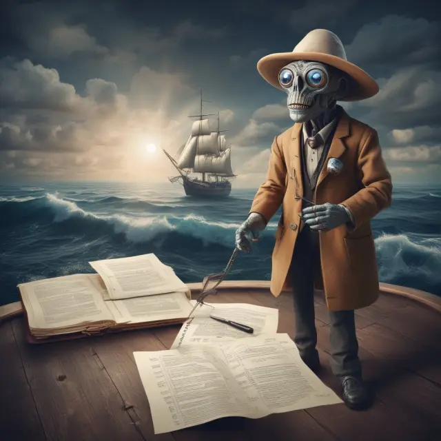 A nonresident alien sails towards the tax deadline with a tax professional acting as the compass, guiding them through the process with organized documents