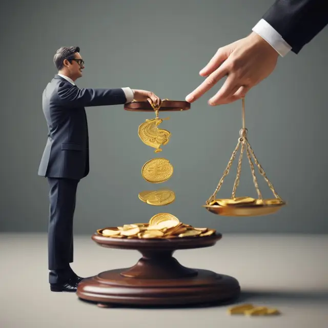 Shareholder receiving non-taxable distribution with golden coins and an adjusting scale for reducing cost basis