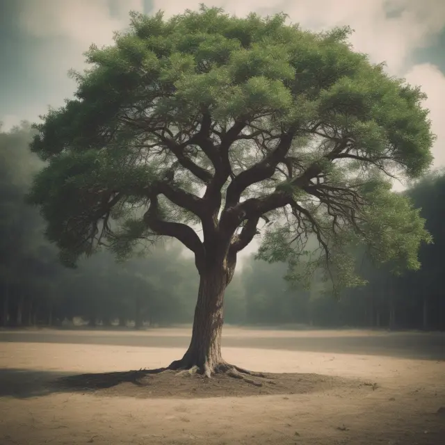 A tree with dynamic branches symbolizing no-par value stocks and their fluctuating market worth, rooted in the concept of ownership