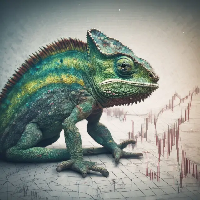 Chameleon adapting to different stock charts represents the flexibility and adaptability of no-par value stocks