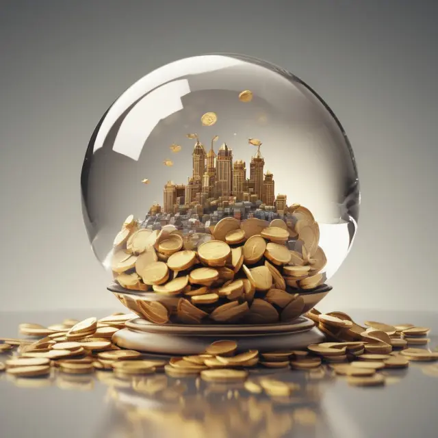 Golden NOPAT coins in a crystal ball symbolize top-performing companies within their industries. This SEO-optimized image is relevant to the section discussing NOPAT analysis and industry trends.