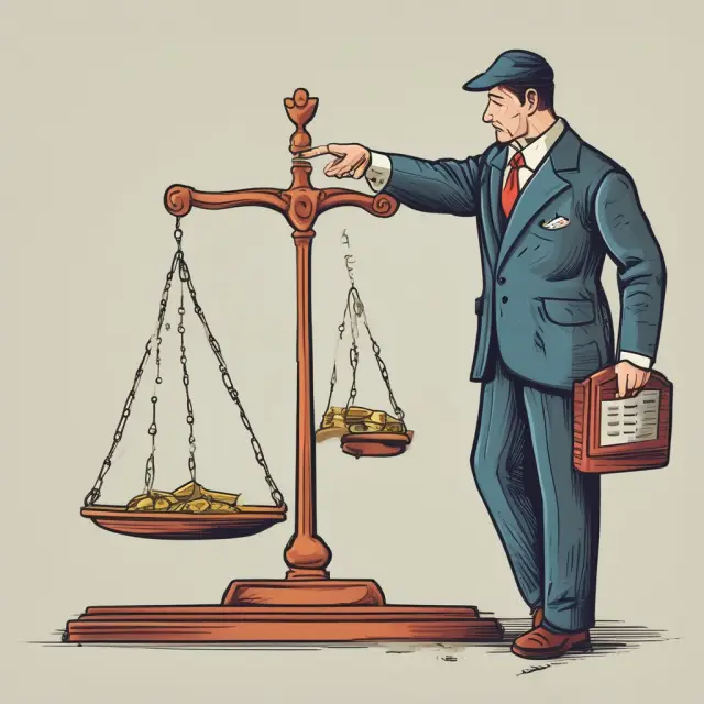 An image of a taxman weighing scales, with one side labeled