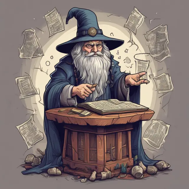 A financial expert magically calculating NOPAT with an intricate calculator.