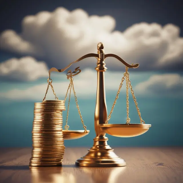 Golden scale weighs operational profits against tax payments, symbolizing the NOPLAT financial metric.