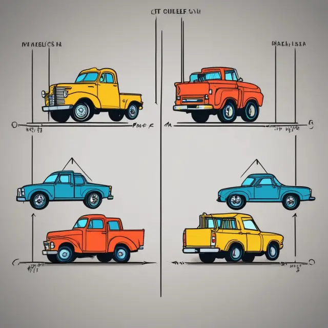 A scale with old trucks (sale) on one side and new trucks (purchase) on the other, illustrating the removal of one-time gains/losses from company earnings.