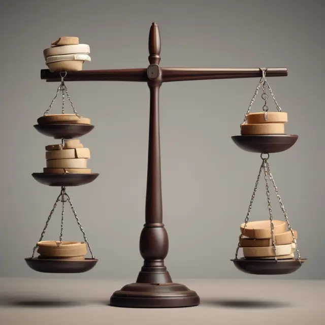 Scales balanced with weights representing diverse firms