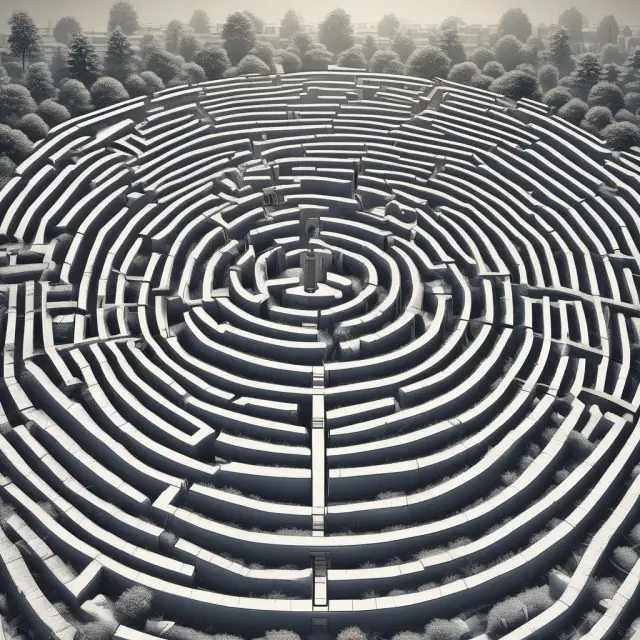 An institutional investor, represented as a wise figure, walks through an intricate maze labeled
