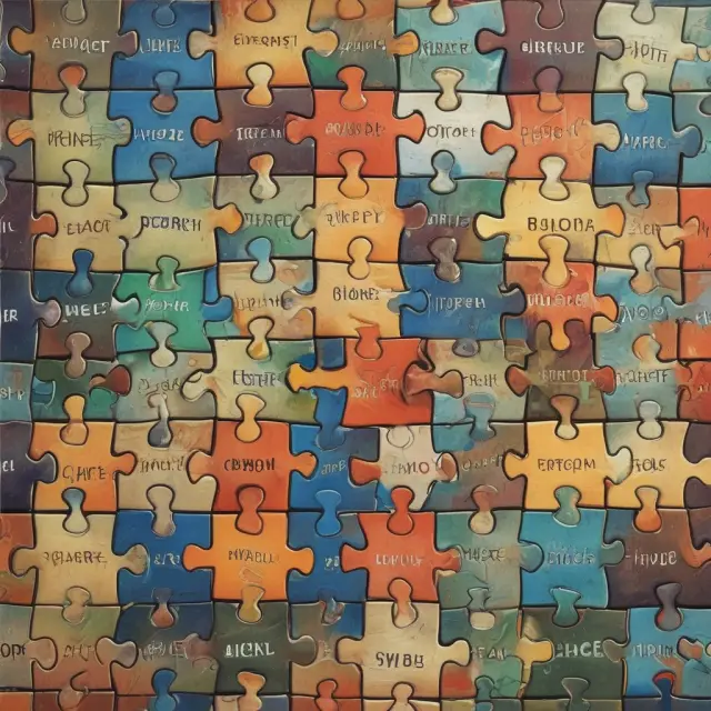 An intricate jigsaw puzzle representing the complexities of normative economics, with pieces labeled