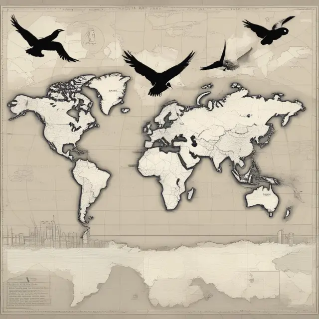 A brent goose flying above oil derricks and rigs in the North Sea, representing the significant influence of North Sea crude on global markets