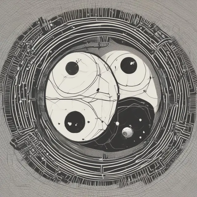 Interlinked Yin and Yang symbols representing Nostro (our) and Vostro (your) accounts, symbolizing seamless international transactions