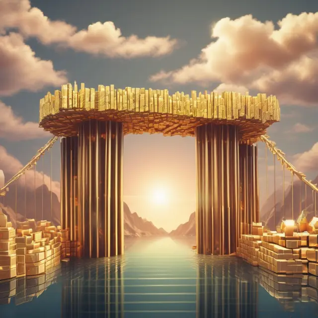 Golden bridge connecting banks, representing the role of a facilitator bank in managing international transactions and exchange risk