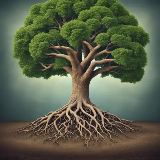 A tree symbolizing a for-profit organization, with branches representing growth opportunities, roots signifying regulatory compliance, and profits as its fruit
