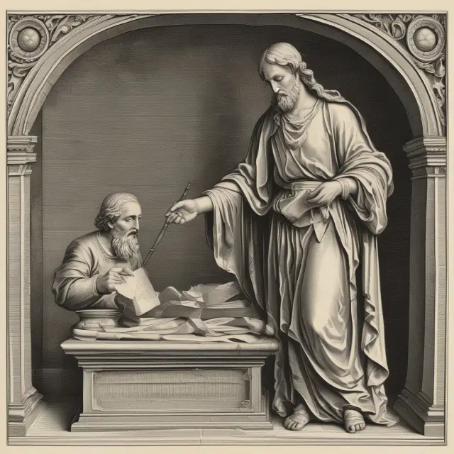 An image of a notary, dressed in period attire, meticulously sealing legal documents, symbolizing trust, justice, and security
