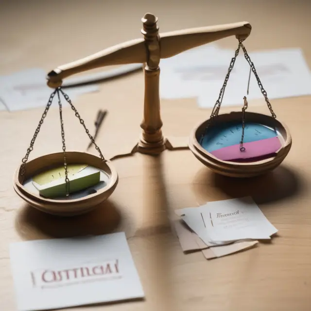 Balance scale comparing credit ratings and notches, representing debates surrounding their significance in assessing debt risks.