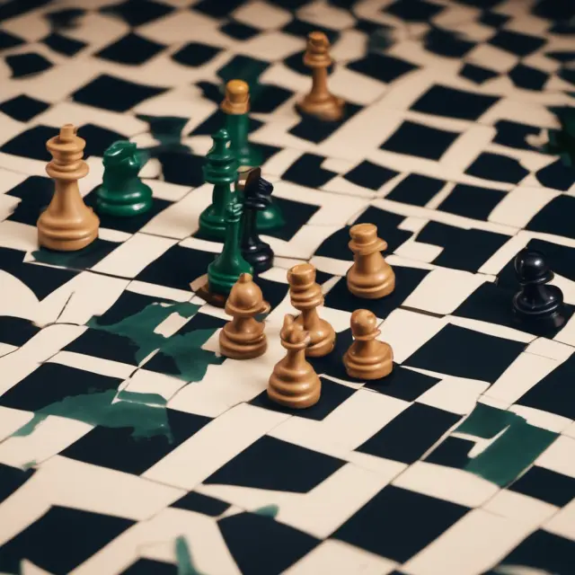 Credit rating agencies using a chessboard to represent their notching process, with various debts and bonds as pieces