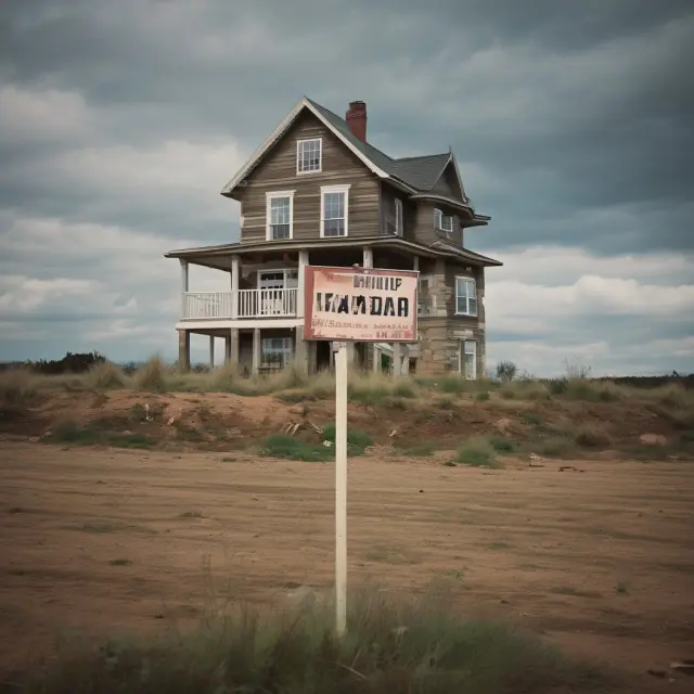 Unstable house with a notice of default sign, illustrating the risks of mortgage delinquency.